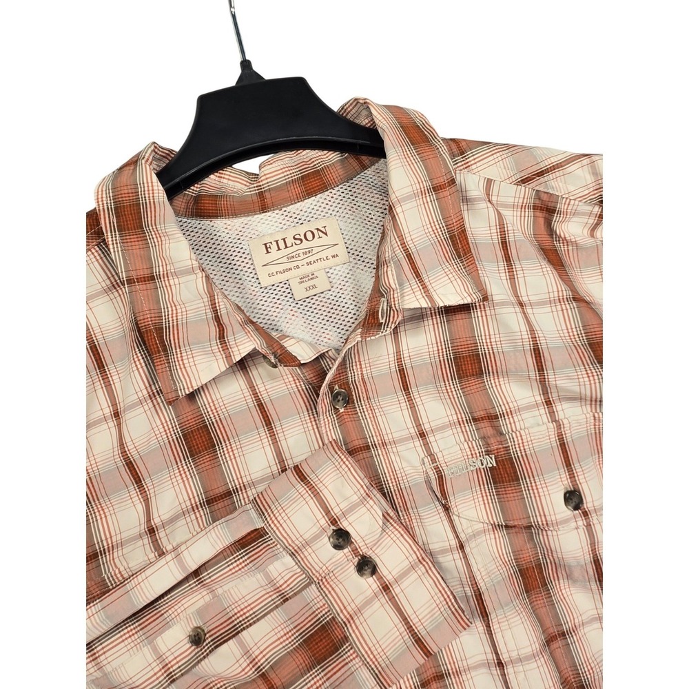 Filson Twin Lakes Sport Shirt Mens XXXL Rust Cream Plaid Vented Long Sleeve FCOP